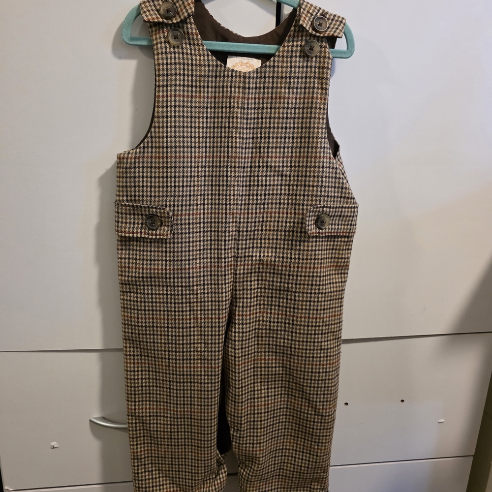The Beaufort Bonnet Company Brown Plaid Kids Overalls/Jon Jon